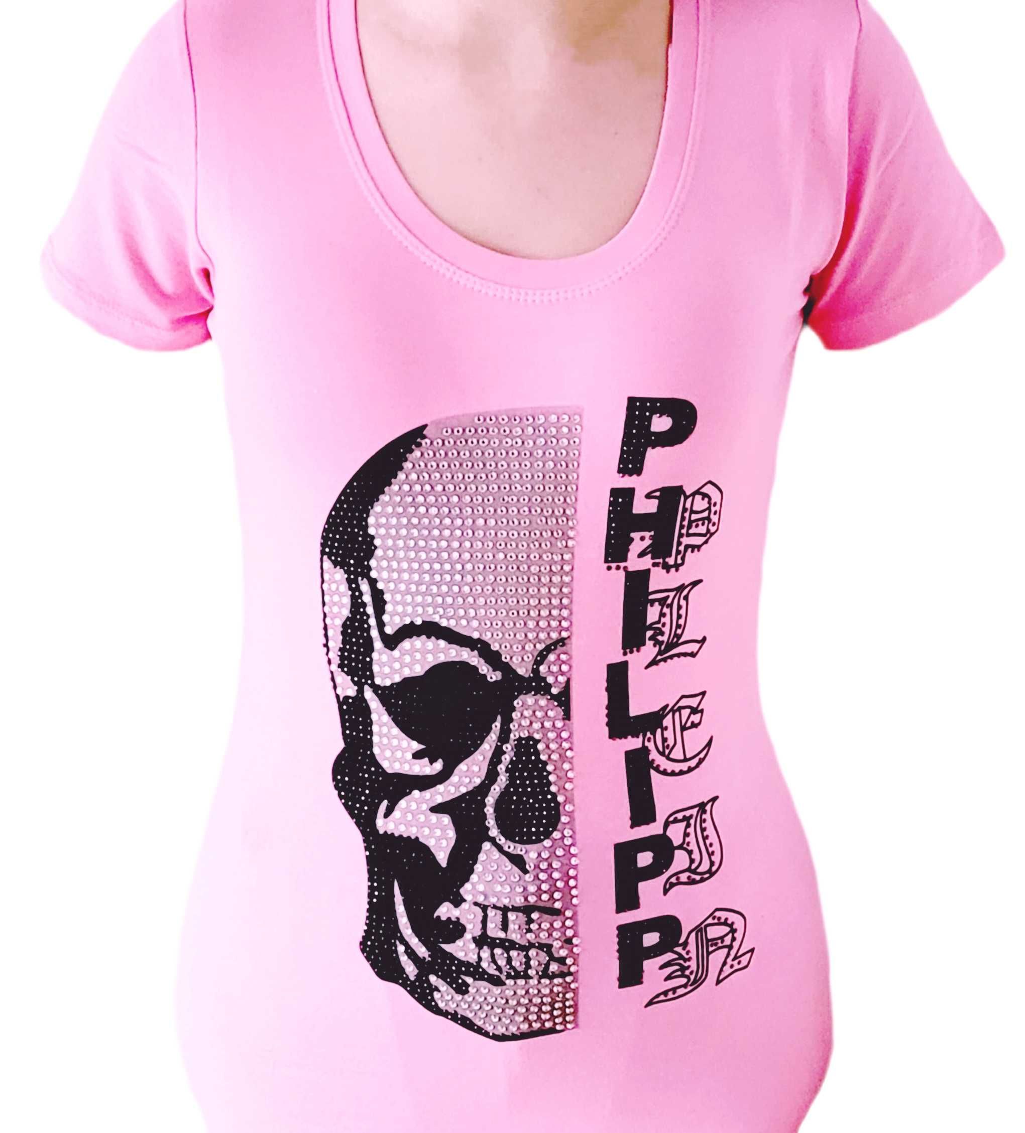 Koszulka damska Philipp Plein Cyrkonie Skull pink roz.S M L XL