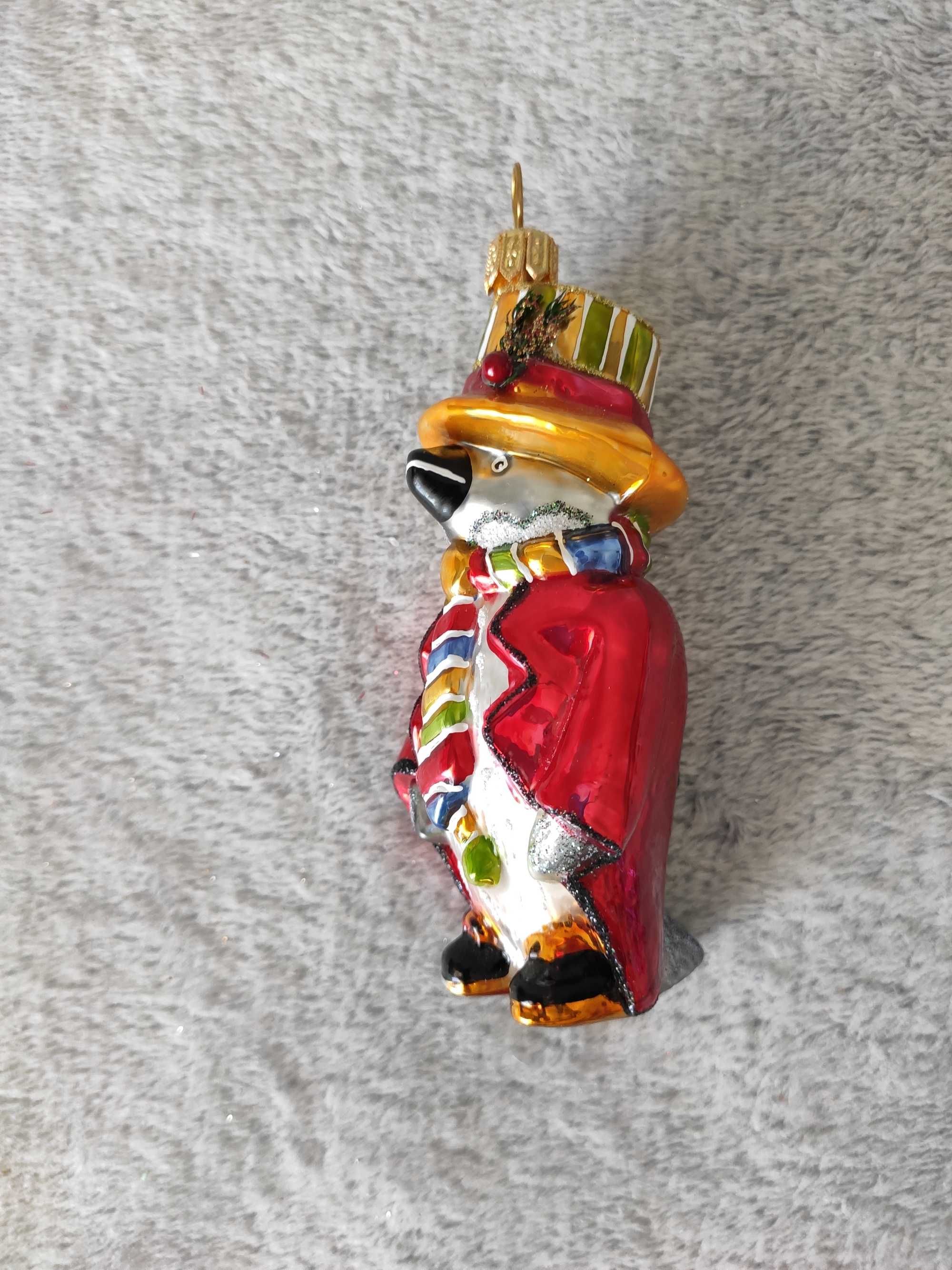 Bombka szklana choinkowa ręczne malowana Huras Pingwin
