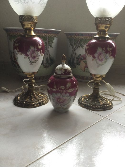 Candeeiros Bronze e Porcelana Artibus Pintados à mão Aveiro 56 cm