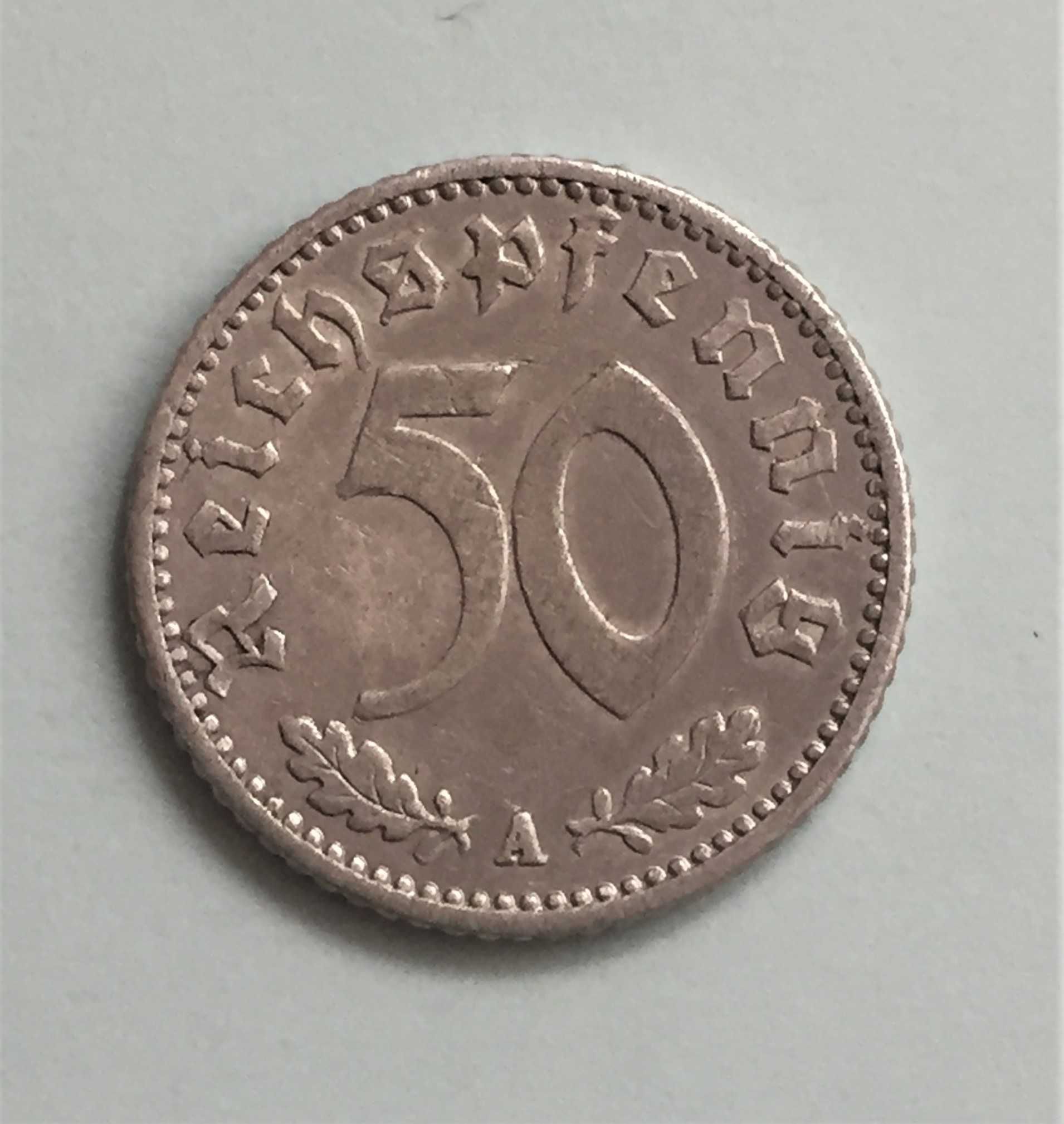 moeda Alemanha Nazi-50 Reichspfennig 1942-A, Swastika - alumínio