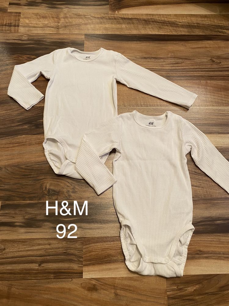 Body z długim rękawem białe prążkowane białe H&M 92