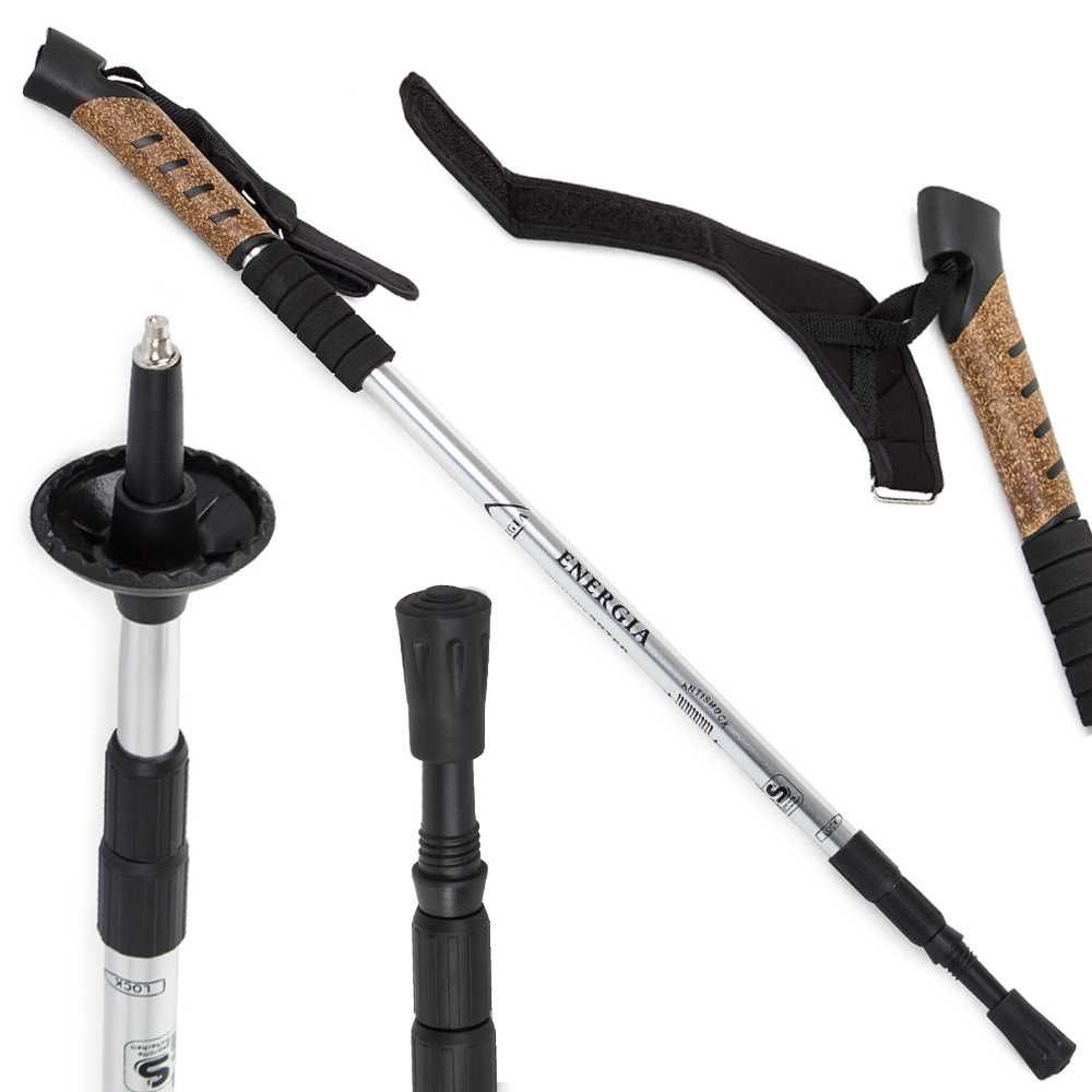 2xKij nordic walking z korkową rączką kolor srebrny