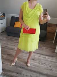 Nowa elegancka trapezowa luźna sukienka limonka 44