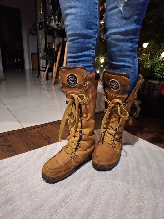 Śniegowce zimowe wysokie kożuszek Timberland 39 25cm brązowe skóra