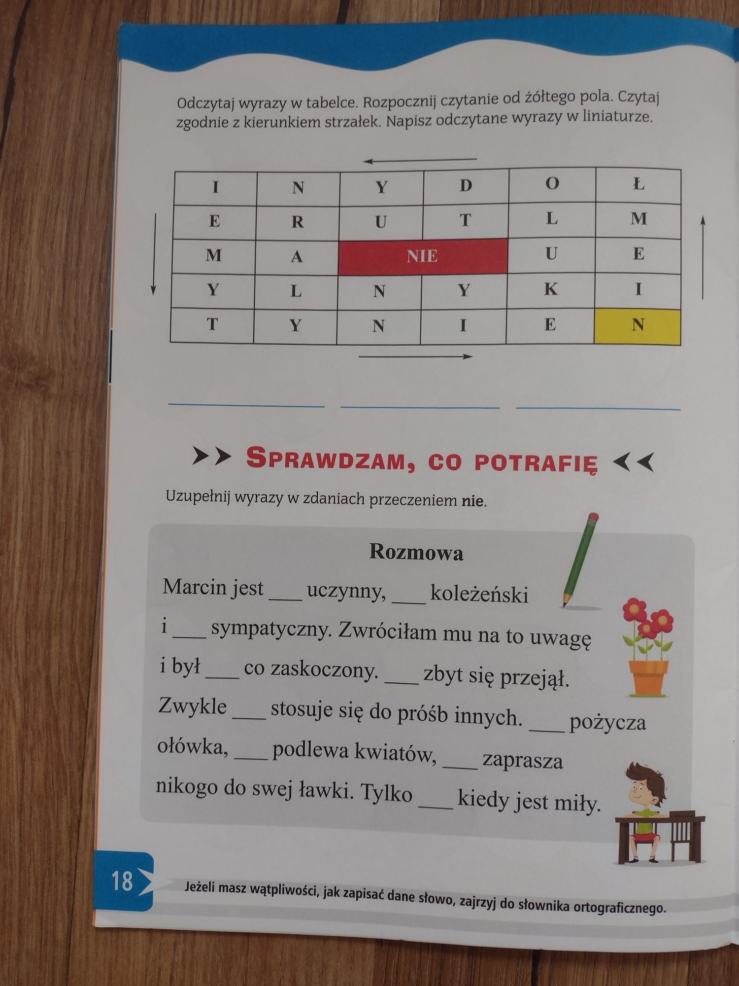 Dyktanda nie razem czy osobno Zielona Sowa 7+ "główka pracuje"