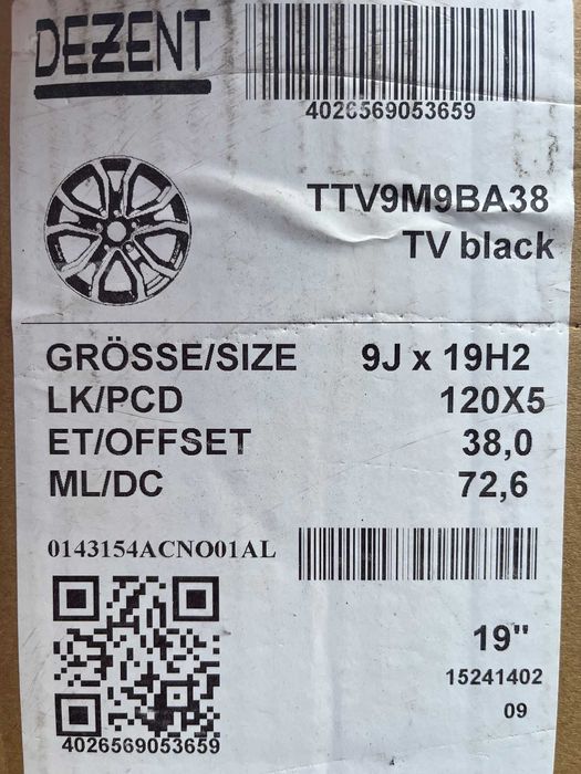 4x felgi DEZENT TV black 19x9 rozstaw 5x120 ET 38 NOWE !! BMW 1 F20 3