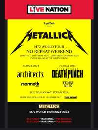 2x bilety na koncert Metallica 07.07.2024 Warszawa Snake Pit  + nocleg