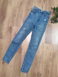 Spodnie jeansowe z wysokim stanem rurki dopasowane jasnoniebieskie