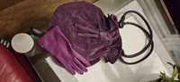 Piękna torebka ze skóry fiolet plus rękawiczki