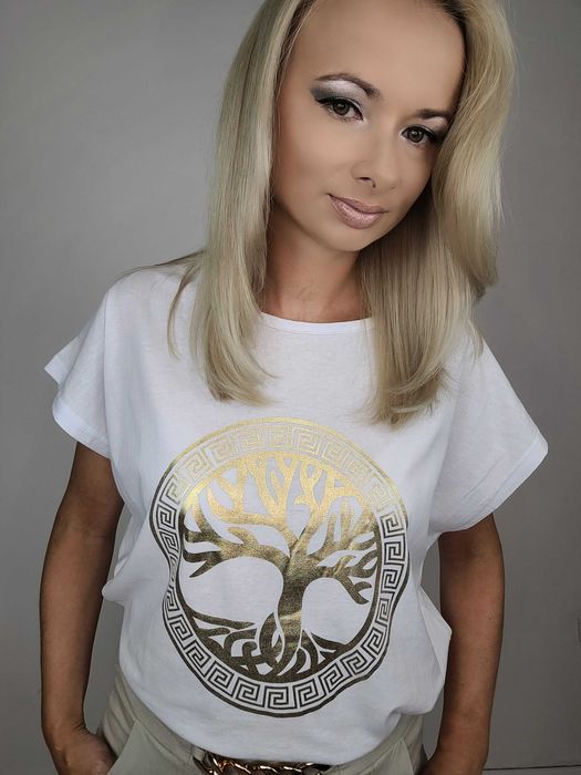 T-shirt koszulka ze złotym zdobieniem damska roz. 2XL-4XL DUŻO WZORÓW