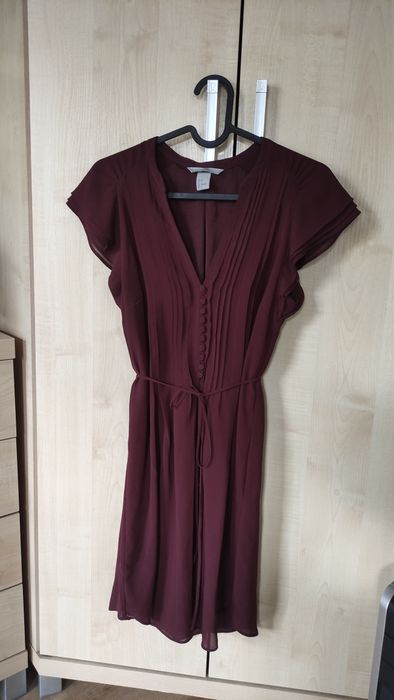 Sukienka elegancka z krótkim rękawem czekoladowa XS H&M