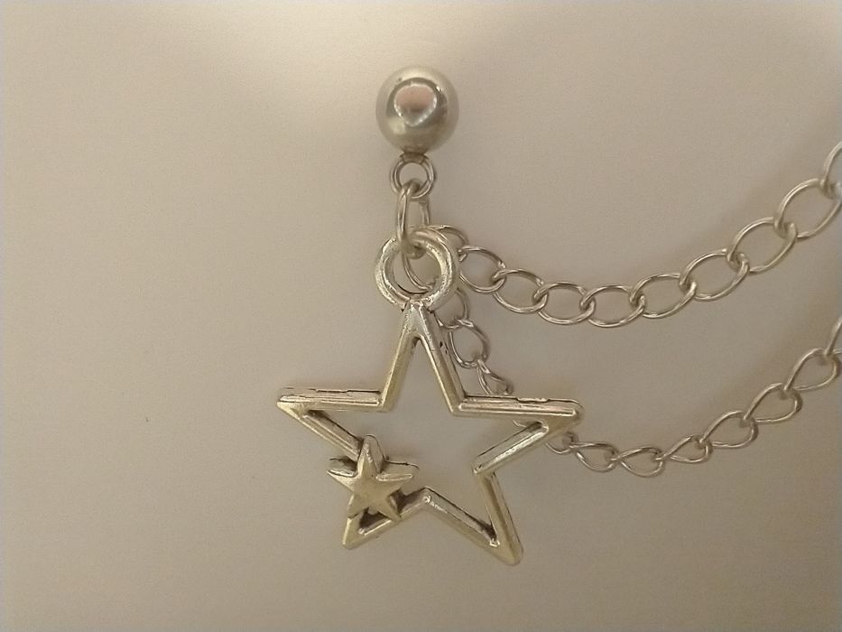 Kolczyk z Nausznicą i Zawieszką Gwiazdką, Stal Nierdzewna, Handmade