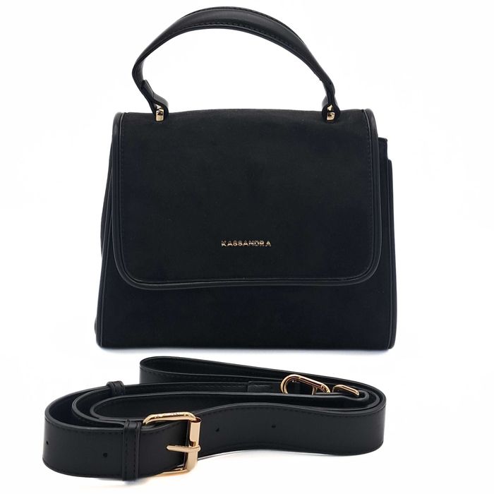 Czarna torebka damska kuferek Kassandra zamszowa