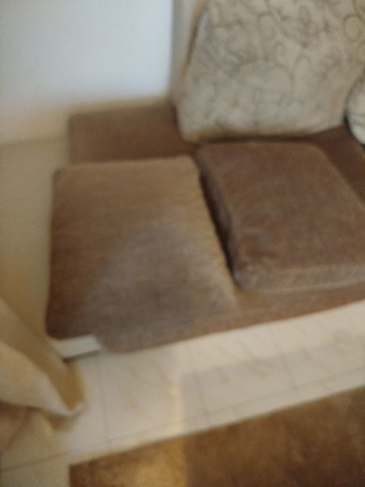 Sofá canto  pele e tecido