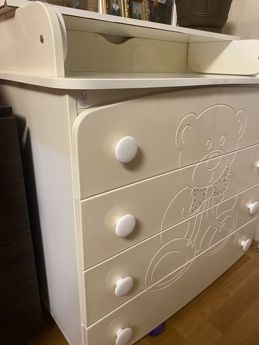 Комплект кроватка, комод, матрас Верес мишка со стразами