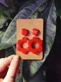 Kolczyki kwiatki wiszące - czerwone | rękodzieło, handmade