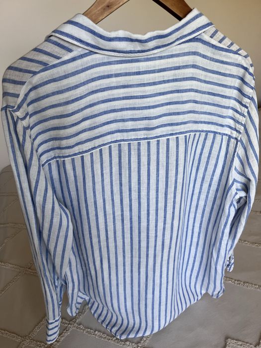 Koszula lniana 100% len w paski H&M Premium marynarskie paski