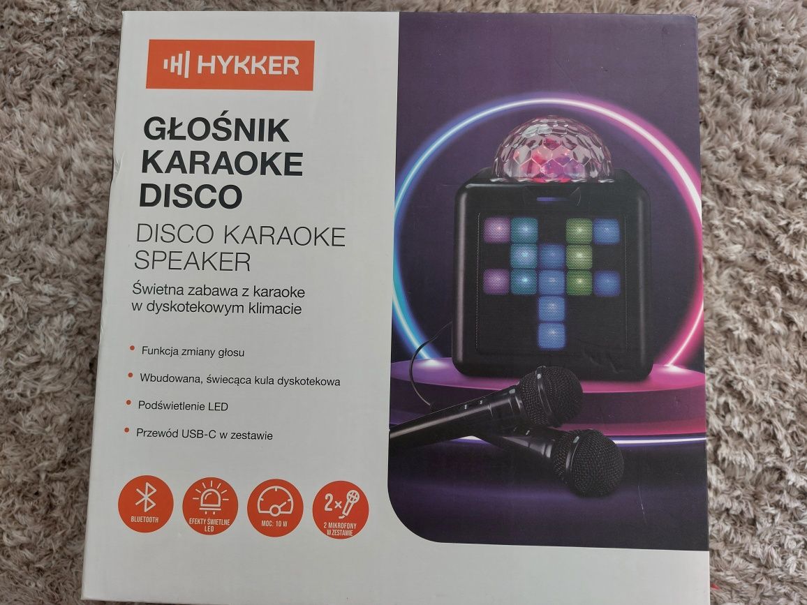 Nowy! Głośnik karaoke z 2 mikrofonami, kula Disco