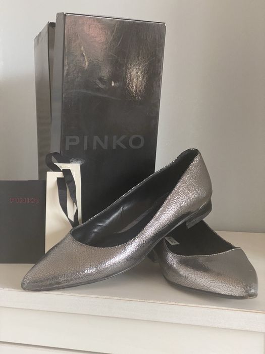 Pinko oryginalne Baleriny skóra Grey metalik