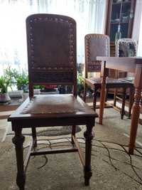 2 piękne drewniane krzesła, po renowacji, skórzane obicie