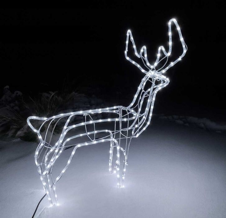 Duży Renifer LED 95 cm •216 LED •Chłodny
Biały • Dekoracja Świąteczna