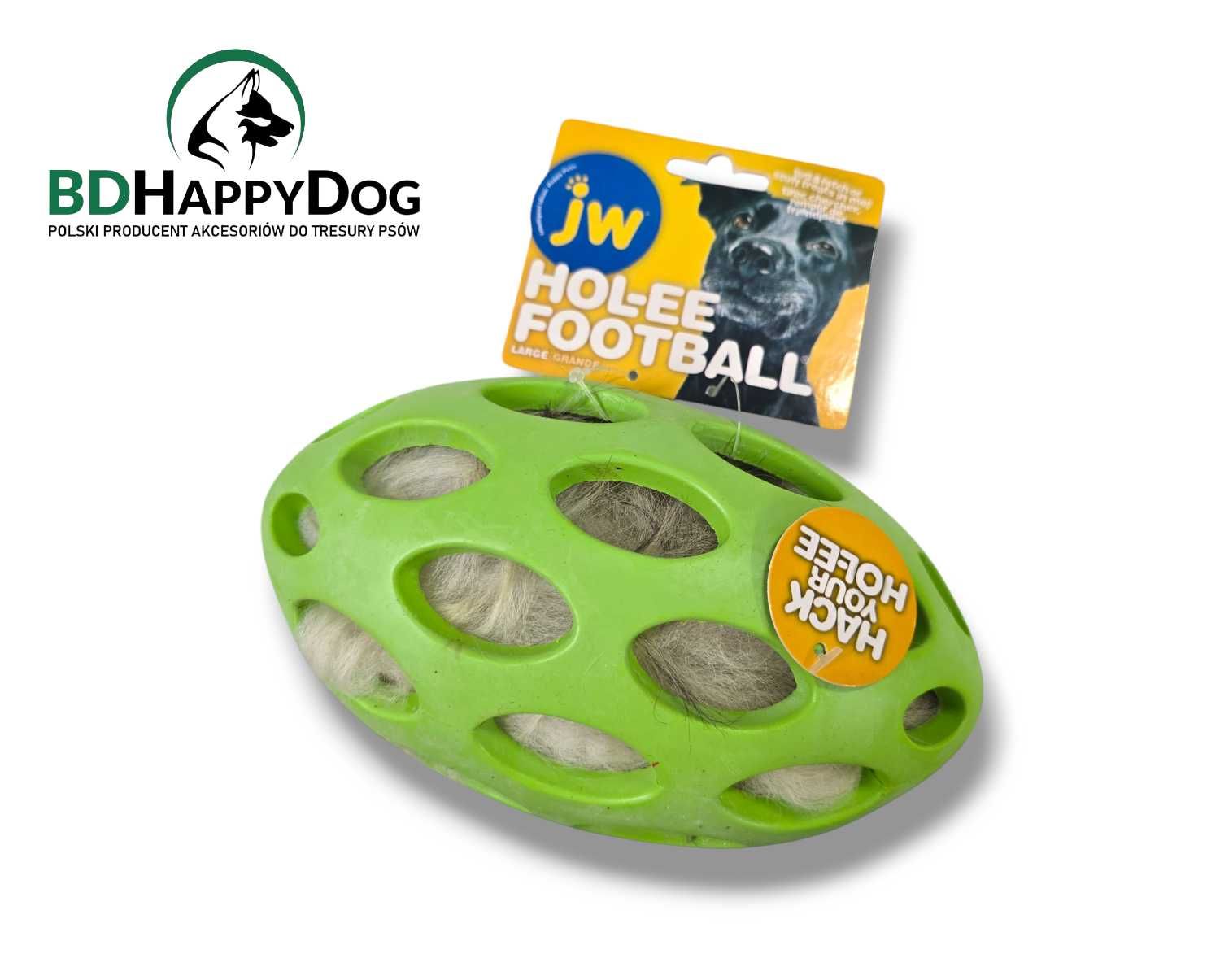 Zabawka dla psa piłka rugby JW HOL-EE 20,5x11,5cm z futrem owczym