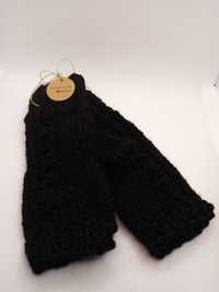 Czarne mitenki; rękawiczki; 100% wełna; handmade