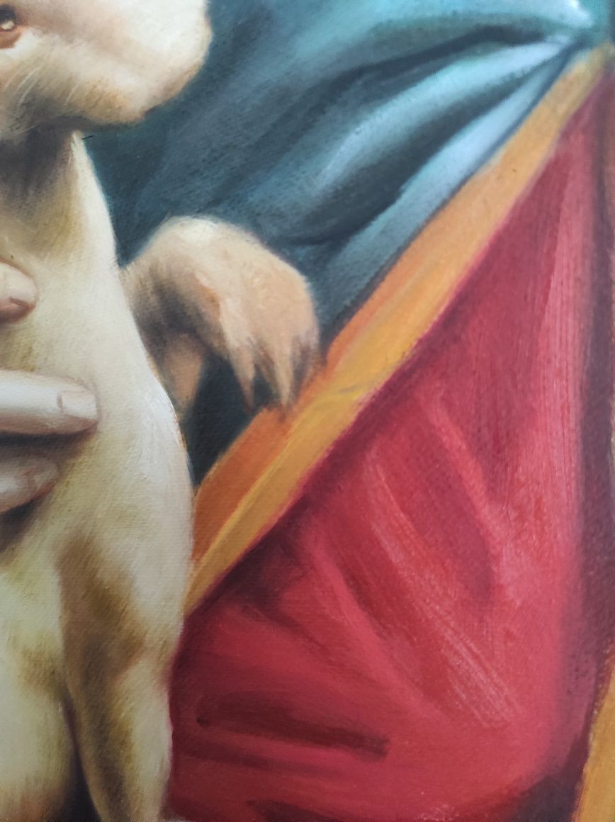 Dama z łasiczką gronostajem obraz malowany n płótnie Leonardo Da Vinci