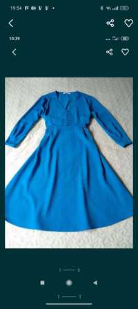 Śliczna niebieska rozkloszowana taliowana sukienka do karmienia S
