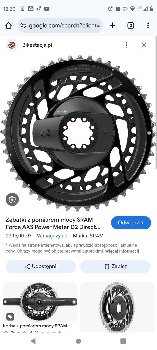 Pomiar Mocy Quarq Korba Sram Force 33-46T 172,5mm Dub Carbon Najtaniej