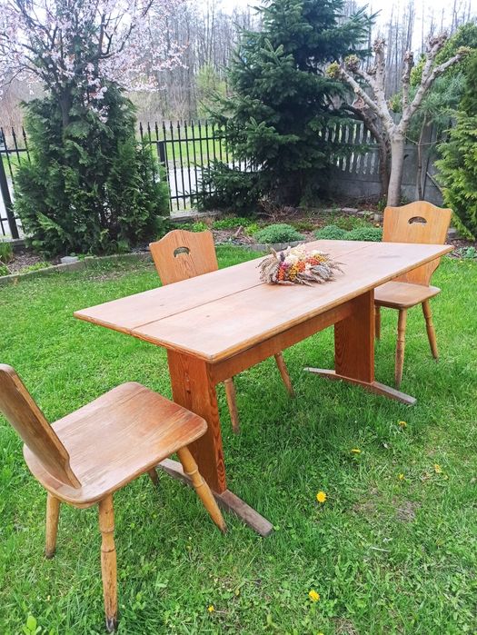 Stół i krzesła PRL rustykalny vintage