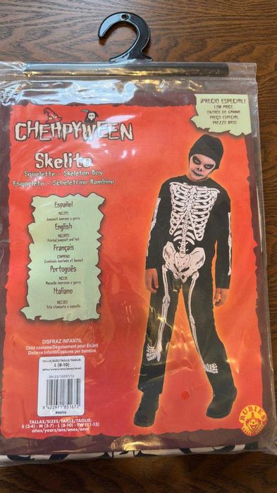 Halloween - Fato Completo de Esqueleto – Tamanho 8 a 10 anos