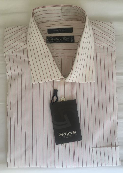 Camisa nova Pied Poule tamanho 41/42 branca/riscas vermelhas