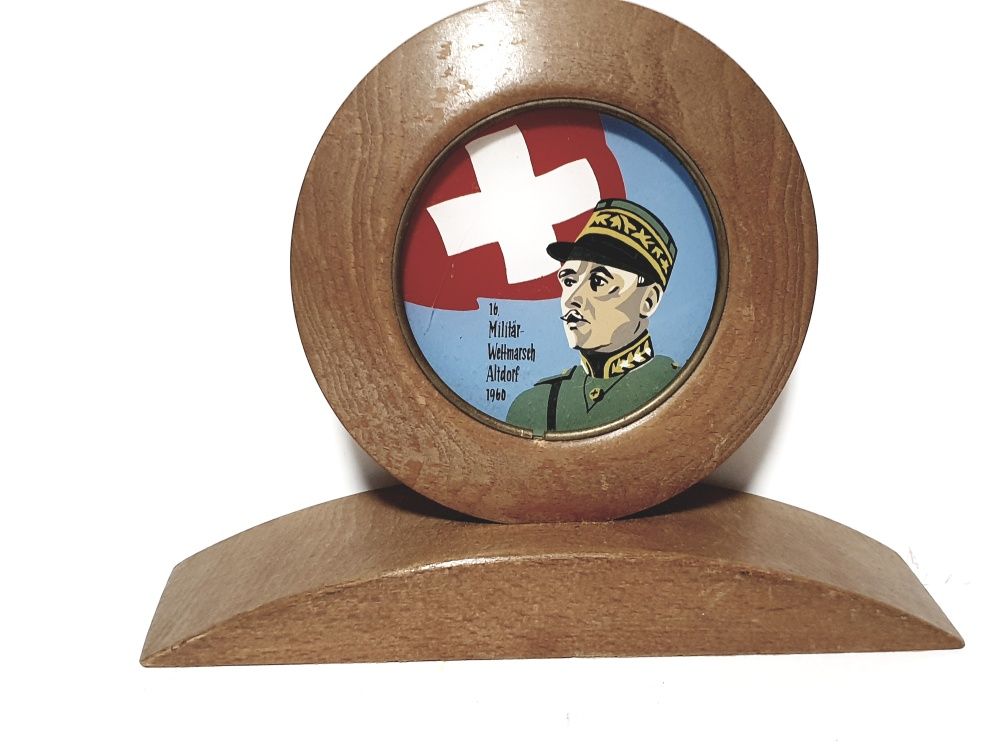 Moldura com pintura reversa de vidro "Militär Weltmarsch Altdorf 1960"