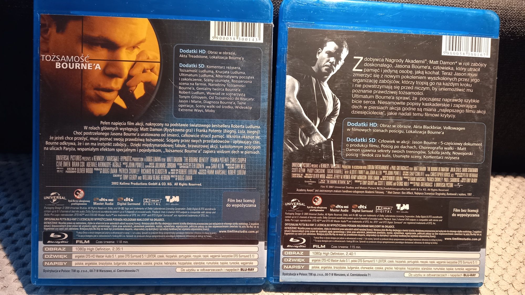 Tożsamość  Bourne a, ultimatum Bourne a,krucjata i dziedzictwo Blu-ray