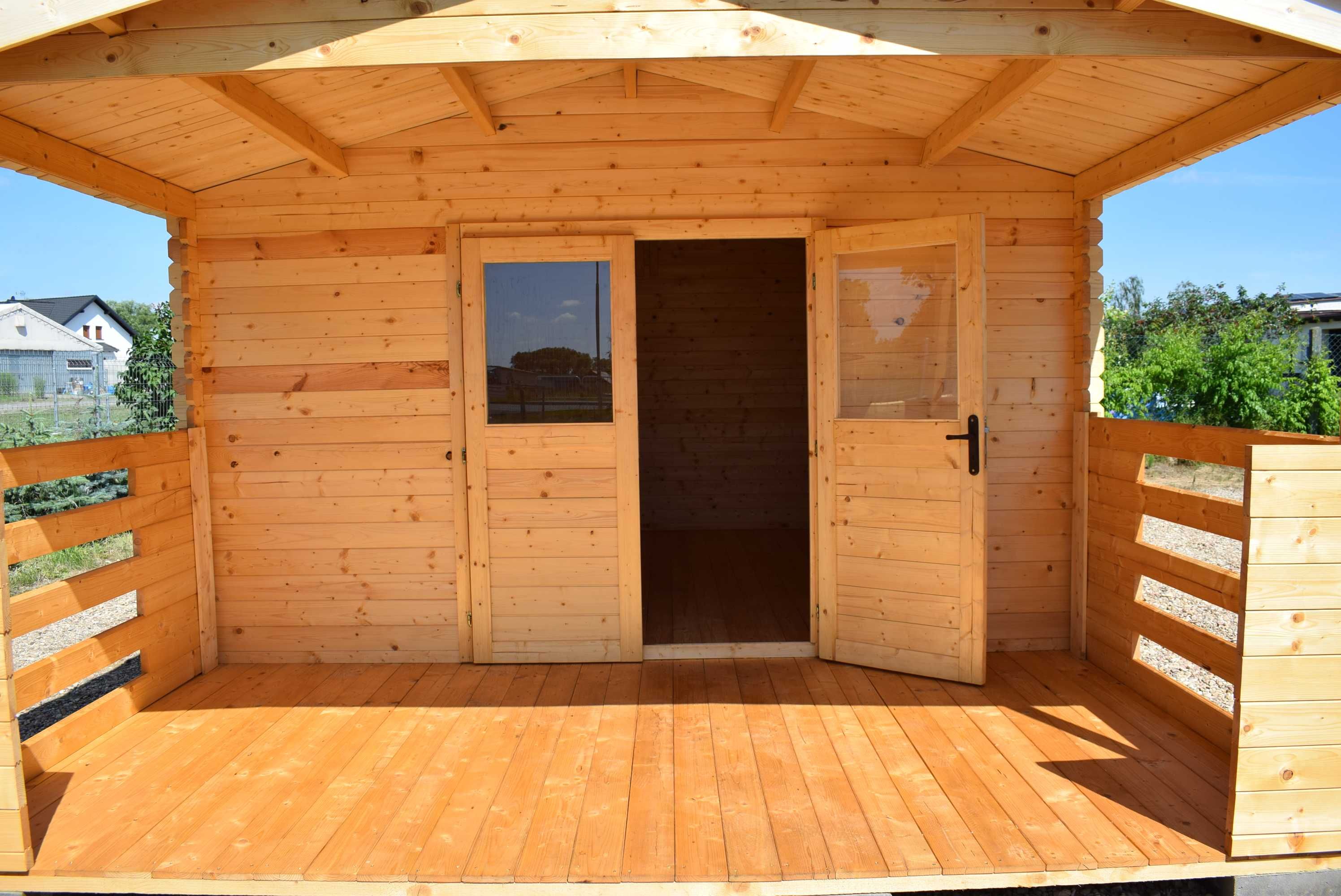 Od RĘKI drewniany domek LETNISKOWY+TARAS*24m*6x4*ściany z balika 34 mm