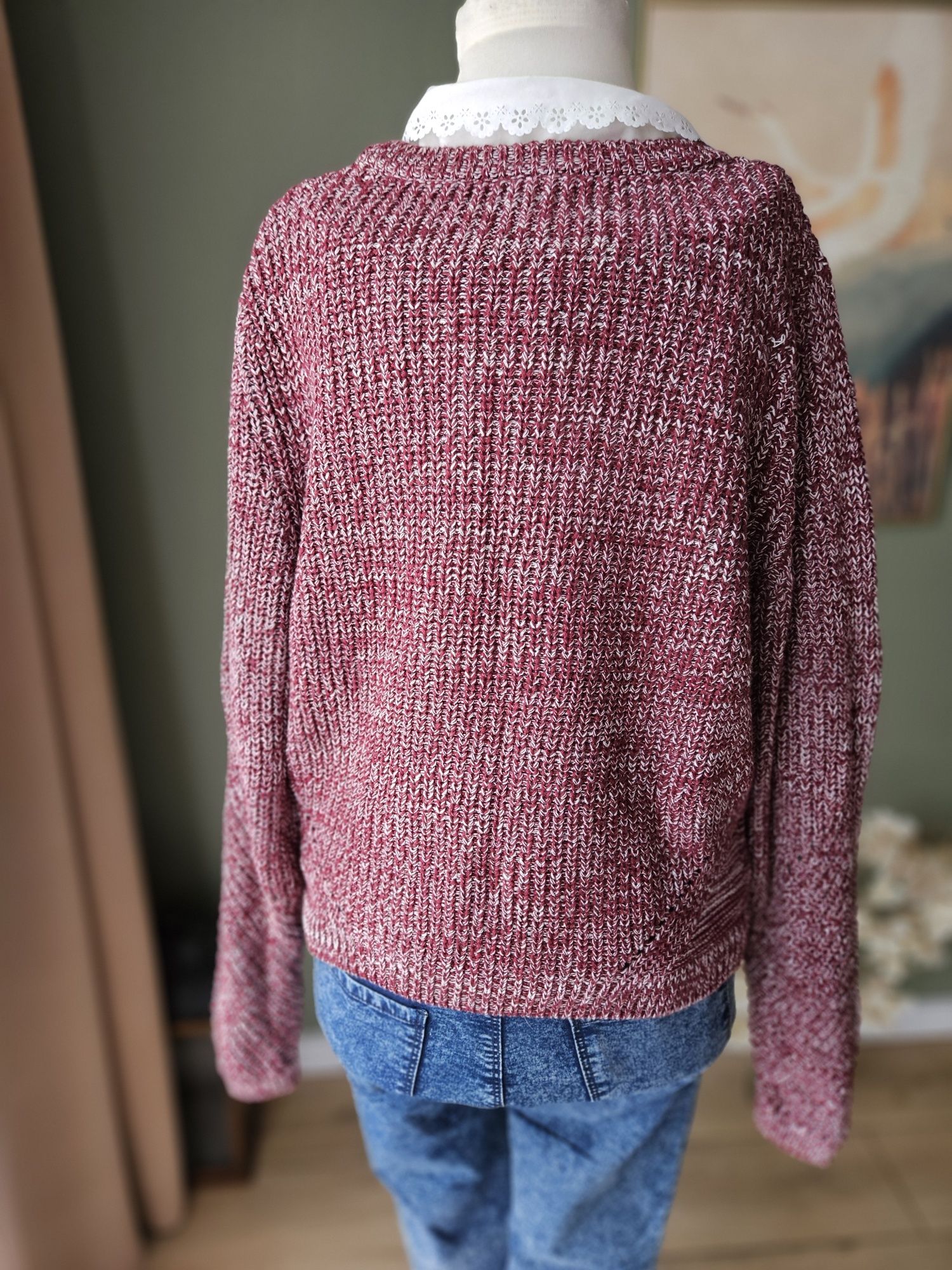 Sweter burgundowy damski casual H&M z ażurowym zdobieniami M capsule j