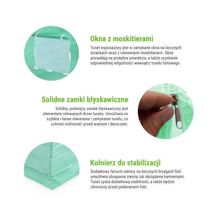 Tunel foliowy 3x4,5x2m zielony szklarnia tunel