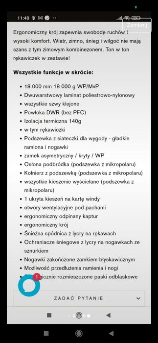 Kombinezon zimowy 104/110 wodoszczelność 18000 lepszy niż Reima