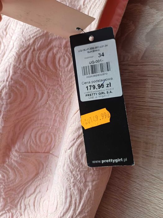 Nowa sukienka w kolorze pudrowego różu r. 34 (XS)