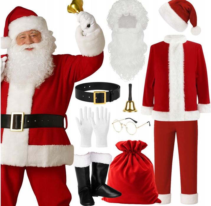 Strój Przebranie Świętego Mikołaja Welurowy Premium 13el PEŁNY ZESTAW