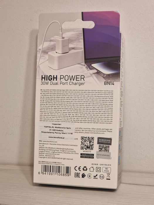 Ładowarka sieciowa BN14 Royal GaN - USB + Typ C - QC 3.0 PD 3.0  30Wat