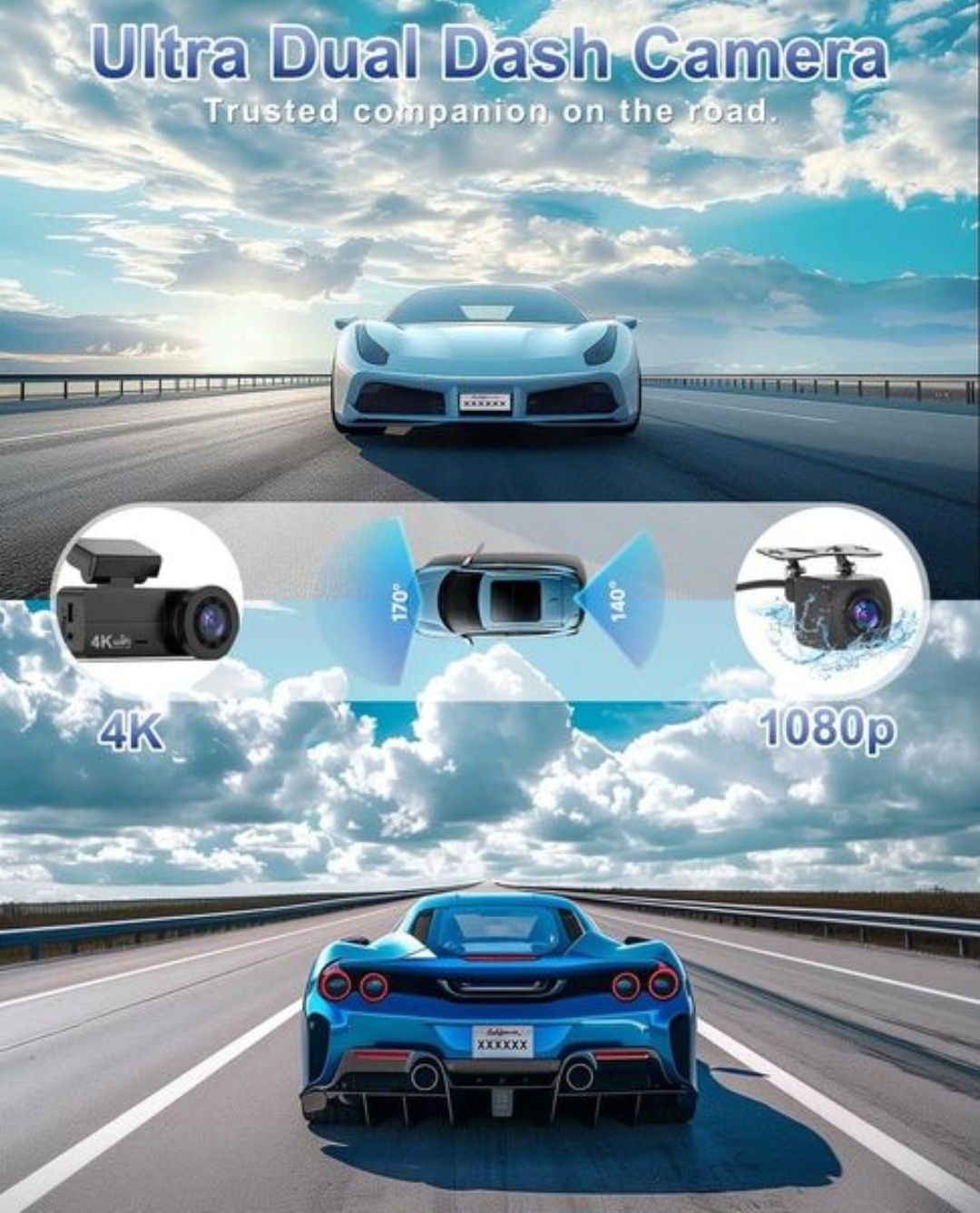 Kamera samochodowa DYNACAM Dash Cam 4K+1080P+Karta SD 64 GB WI-FI