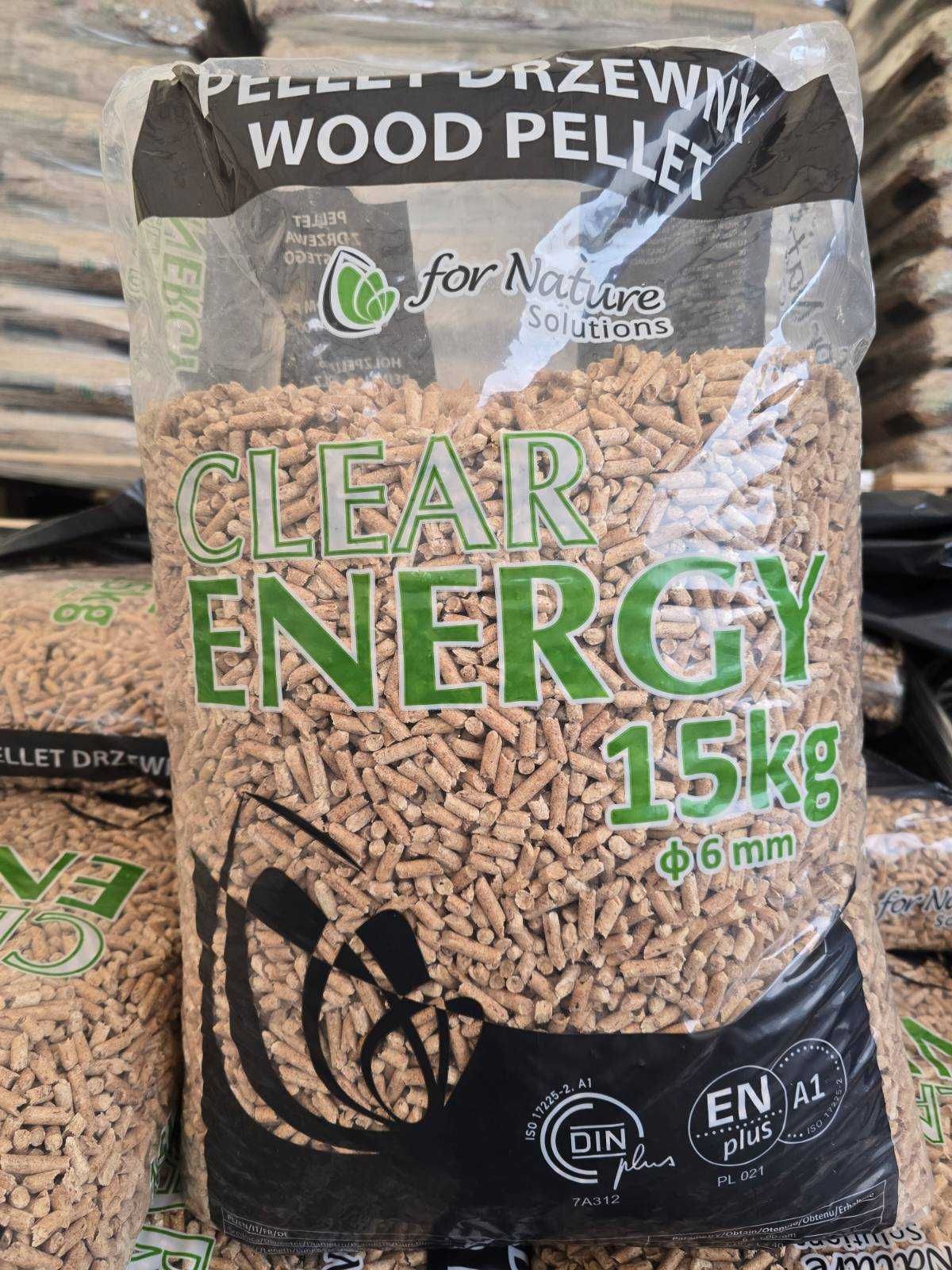 Pellet 1 tona Clear Energy certyfikat wysoka jakość 975 kg paleta