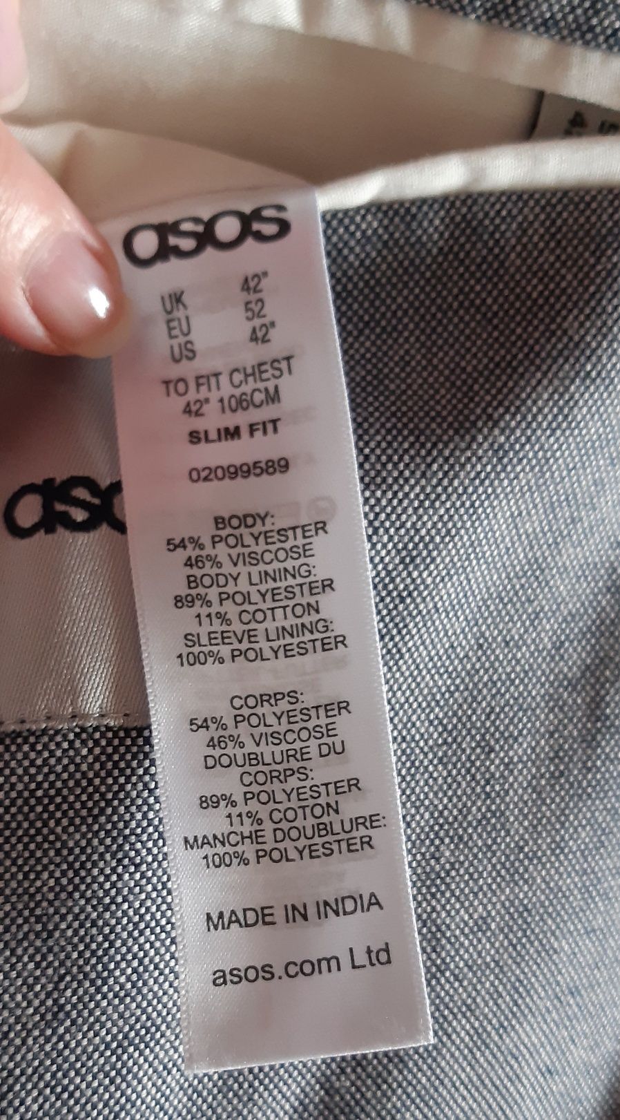 Marynarka męska slim  ASOS szara r. 52