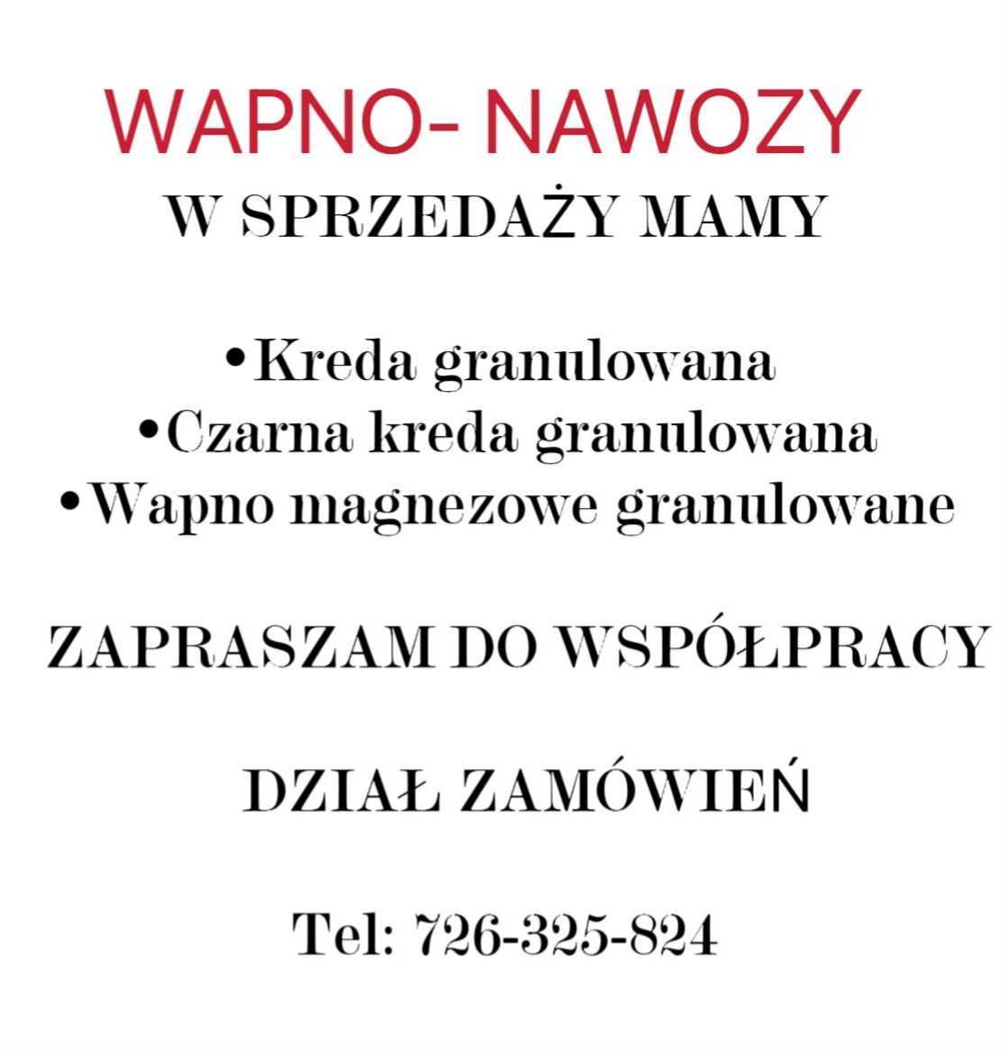 Wapno granulowane. Kreda. Czarna Kreda. Wapno Magnezowe