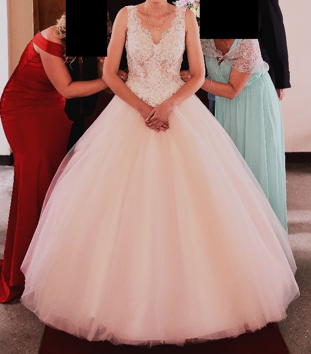 Suknia ślubna księżniczka + tren + 2 welony