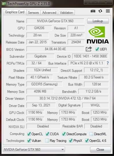 Gigabyte GeForce GTX 960 WindForce X2 4GB GDDR5 GV-N960OC-4GD