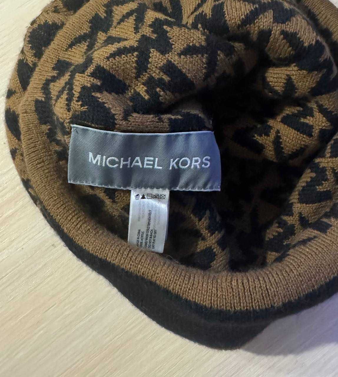 Шапка MICHAEL KORS MK Initials Black Tan Brown Beanie Cap 3 Оригінал