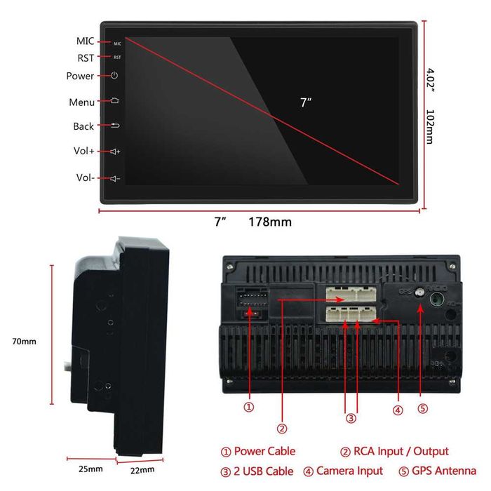 2DIN авто Магнитола 7" Android, GPS, WIFI, Bluetooth + задняя камера